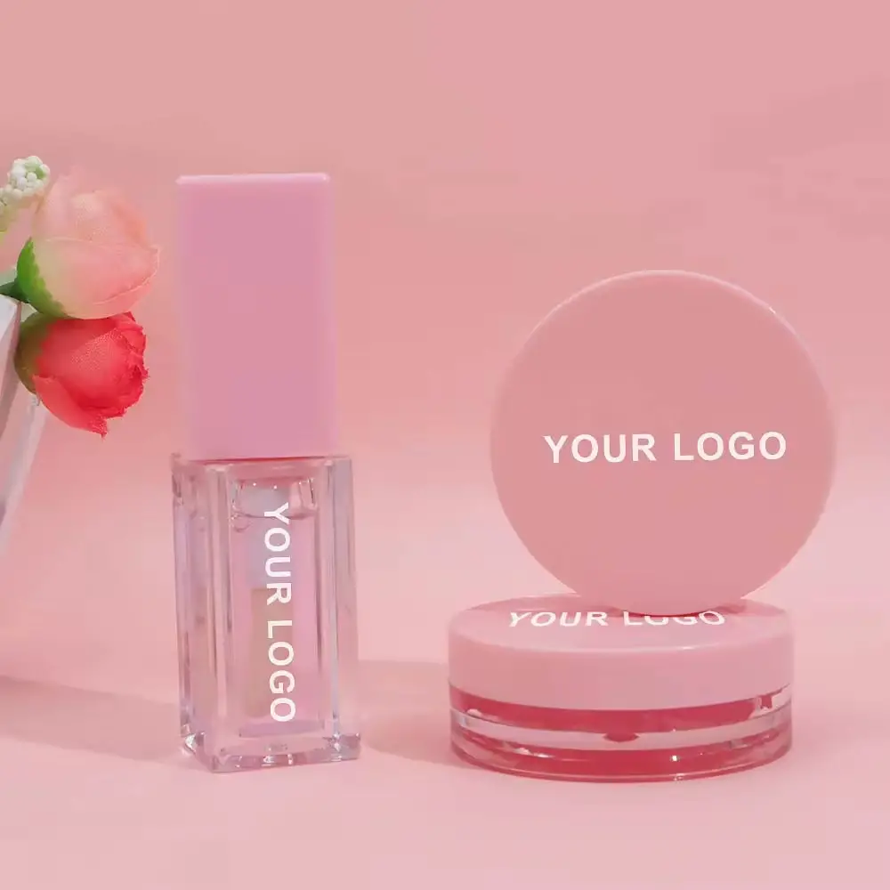 Custom Logo Lip Balm Oil Moustirzing Sugar Lip Scrub Vegan Exfoliate Pink Private Label 3 in 1 Lip Care Set