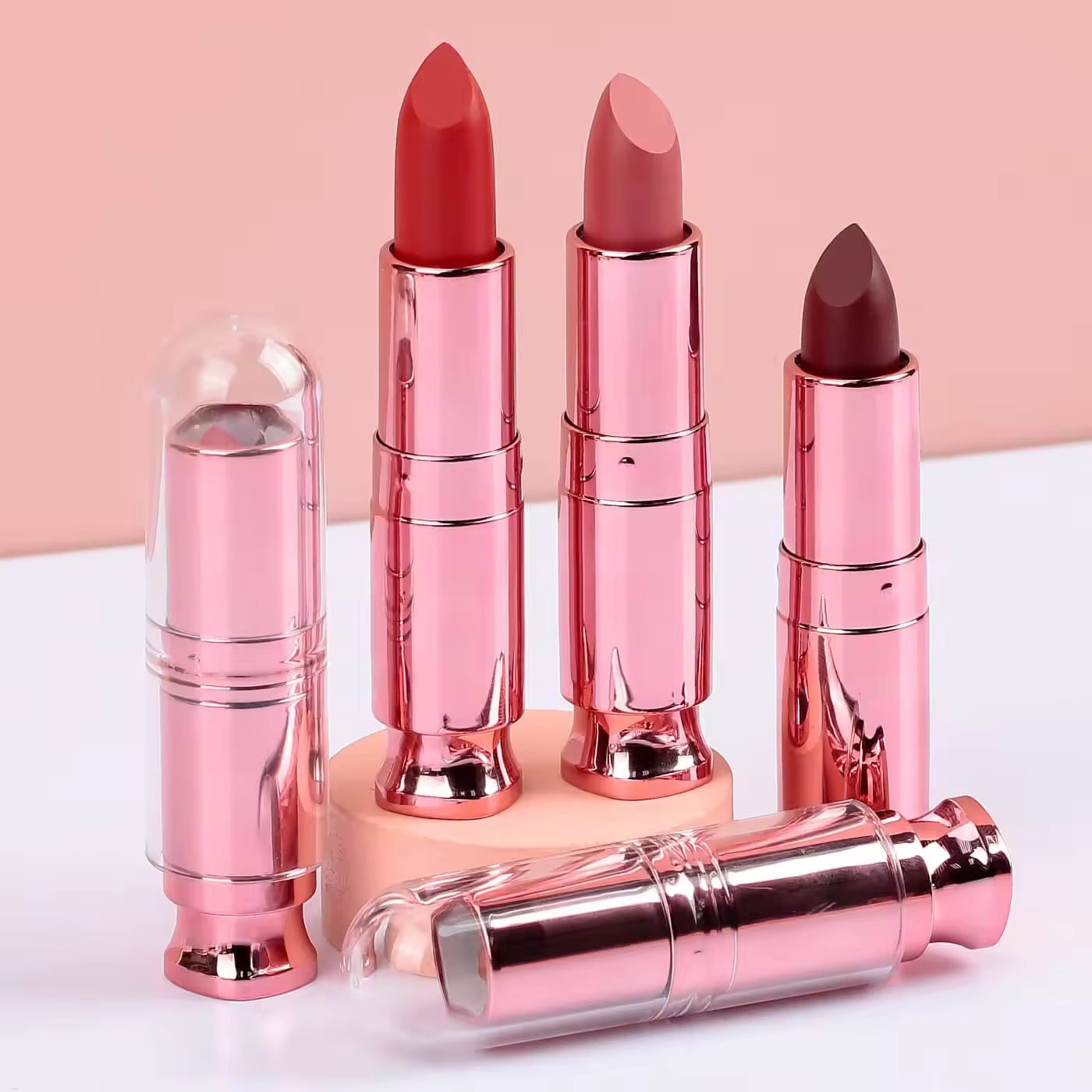 Lip Rouge Nude Lipstick with Transparent Cover Makeup Lipstick Custom Logo  Pink Makeup Lipstick